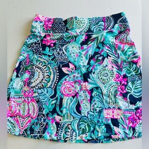 Lilly Pulitzer Brenna Skirt Lookin Sharp Print Tropical Floral Navy Teal Pink